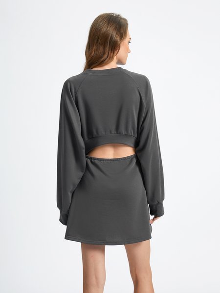 

Round Neck A-Line Mini Dress, Deep gray, Mini Dresses