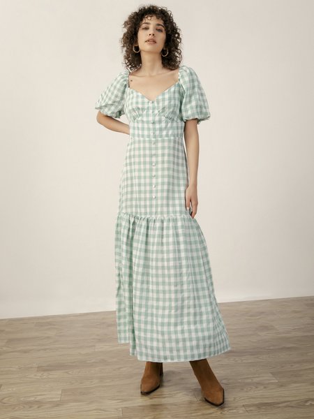 

Elegant Regular Fit Square Neck Cotton Dress, Green, Mini Dresses