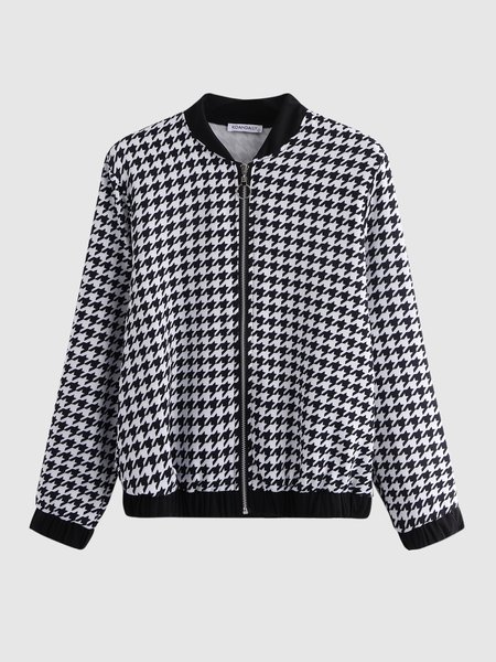 

Houndstooth Stand Collar Regular Fit Jacket, Black white, Jackets