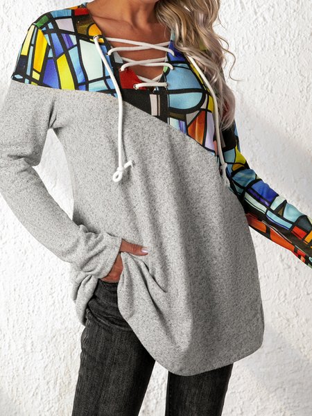

Geometric Cotton Blends Shirts & Tops, Gray, Tops