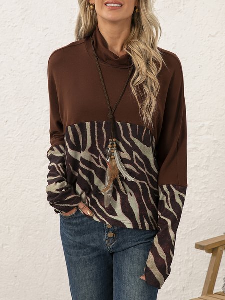 

Coffee Zebra Floral-Print Vintage Long Sleeve Shirts & Tops, T-Shirts