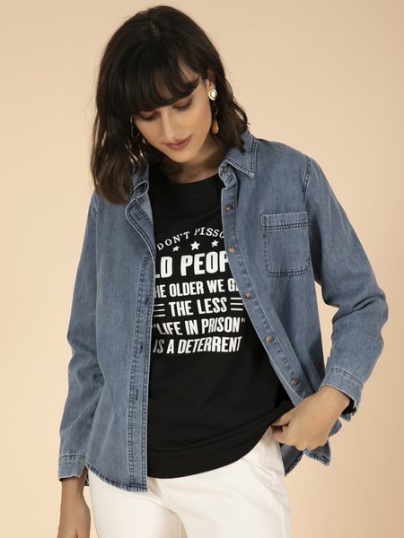 

Casual Long Sleeve Denim Shirts & Tops, Blue, Shirts & Blouses