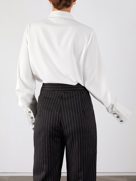 

Shirt Collar Long Sleeve Shirt, Black, Blouses and Shirts