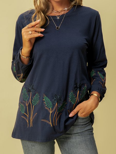 

long sleeve cotton a-line shirts & tops, Blue, Tops