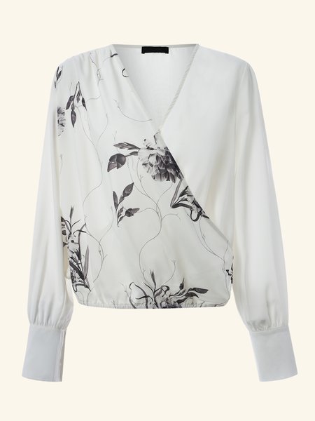 

Floral Floral-Print Simple Shirts & Tops, Apricot, Shirts & Blouses