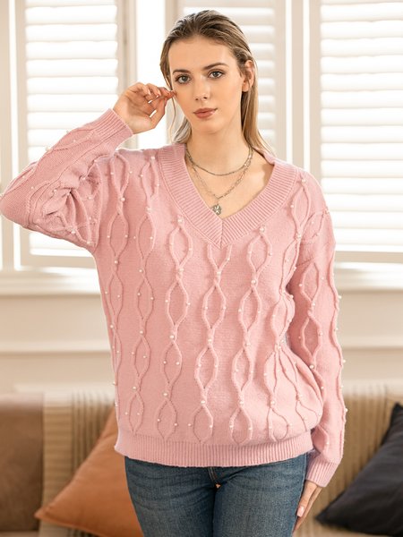 

Jacquard Elegant Beaded Sweater, Dark pink, Sweaters