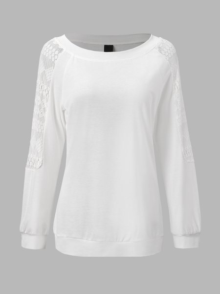 

Casual Vintage Plain Long Sleeve Cotton-Blend Shirts & Tops, White, Long sleeve tops