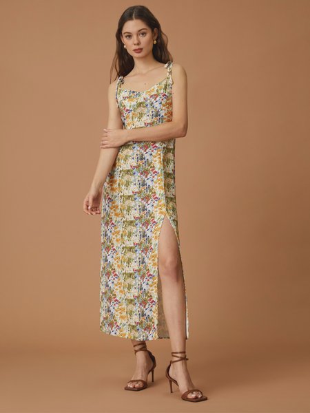 

Slit Elegant Spaghetti Dress, Flower, Maxi Dresses