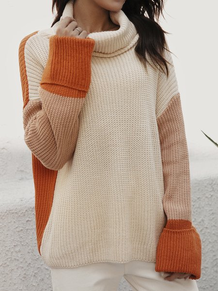 

Knitted Casual Plain Sweater, Apricot, Sweaters & Cardigans