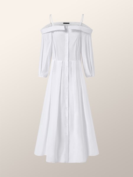 

Spaghetti-Strap Elegant A-Line Dress, White, Maxi Dresses