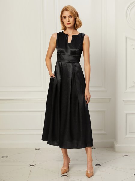 

Elegant Sleeveless Regular Fit Midi Dress, Black, Dresses