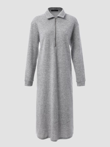 

Long Sleeve Casual Shirt Collar Shift Dresses, Gray, Casual Dresses