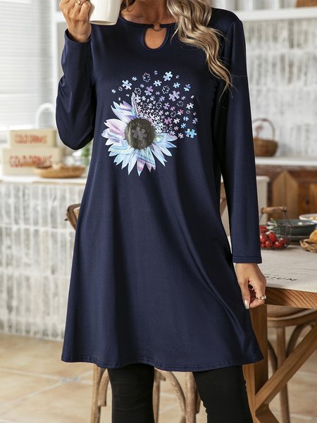 

Purplish blue Green Loosen Notched Simple Dresses, Mini Dresses