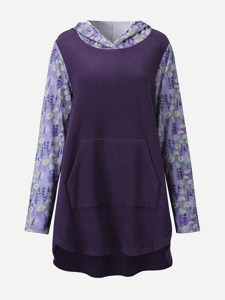 

Floral Hooded Cotton Blends Shirts & Tops, Purple, Tops