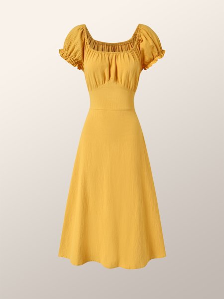 

Elegant Square Neck Knotted Back Dress, Yellow, Maxi Dresses