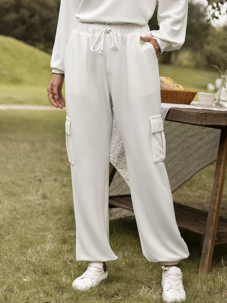 

Cotton-Blend Shift Pockets Pants, White, Pants