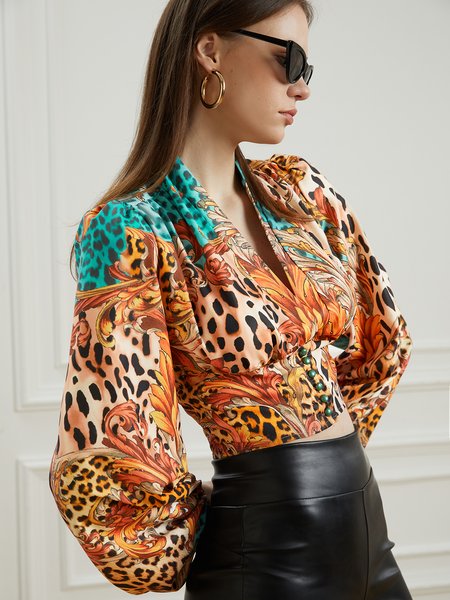 

Long sleeve Elegant Regular Fit V Neck Top, As picture, Tops