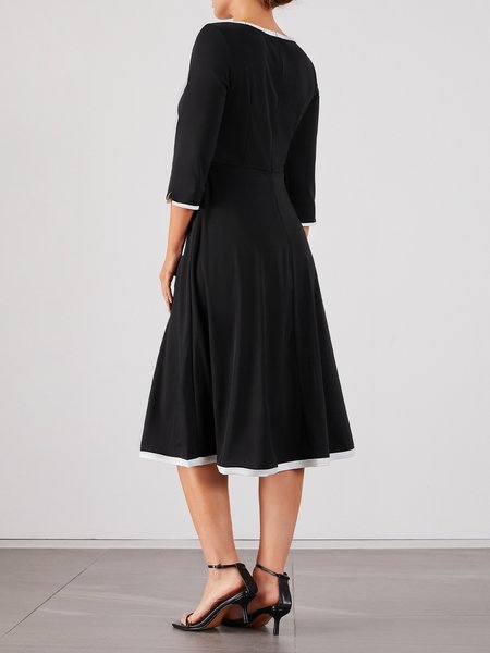 

Plain Regular Fit Elegant Midi Dress, Black, Midi Dresses