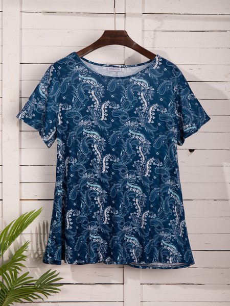 

Tribal Casual A-Line Short Sleeve Tops, Multicolor, T-Shirts