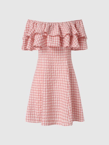 

Checked/Plaid Weaving Dress, Pink, Mini Dresses