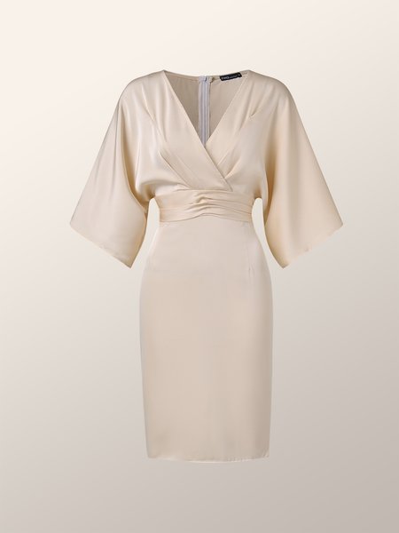 

V neck Elegant Half Sleeve Dress, As picture, Dresses
