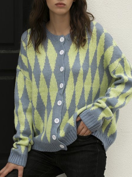 

Holiday Long Sleeve Acrylic Color-Block Sweater, Denim blue, Cardigans