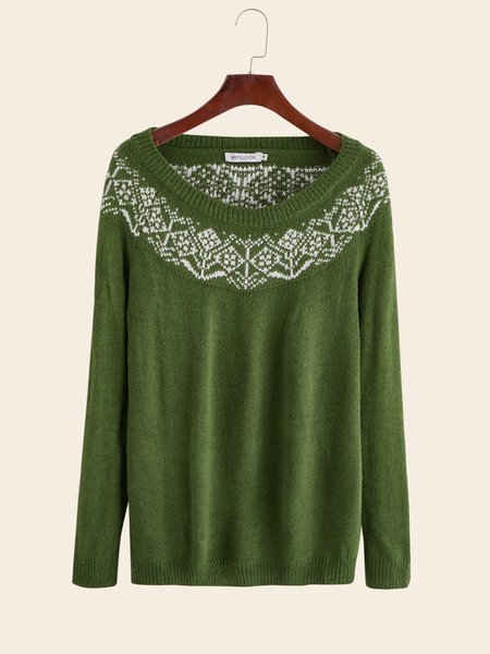 

Shift Cotton-Blend Jacquard Casual Sweater, Green, Sweaters