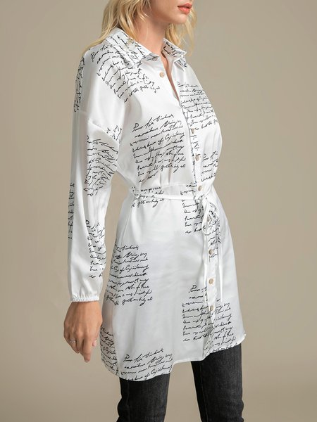 

Spring Fall A-line Casual Long Sleeve Shirt Collar Daily Dresses, White, Mini Dresses