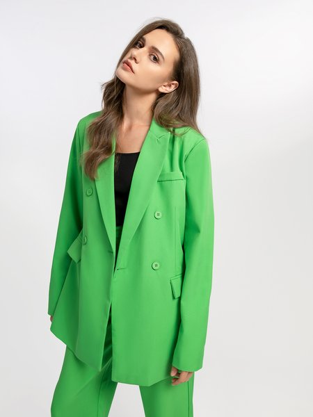 

Basic Flat Collar Blzaer, Green, Tops