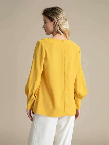 

Work Ruffled Crew Neck Lady Top, Yellow, Blouses and Shirts