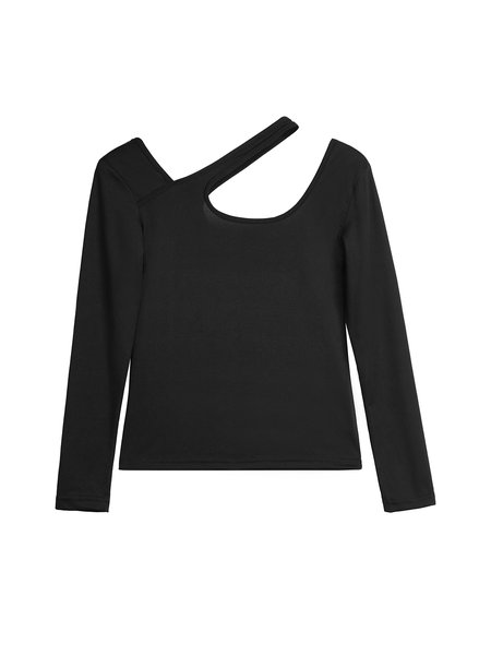 

U-Neck Solid T-shirt, Black, Tees