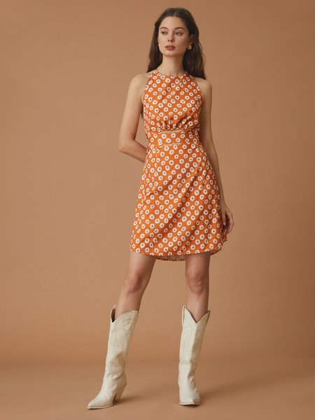 

Polka Dots Slim Fit Halter Dress, Brown, Mini Dresses