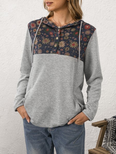 

Floral Hoodie Vintage Long Sleeve Sweatshirt, Royal blue, Hoodies & Sweatshirts