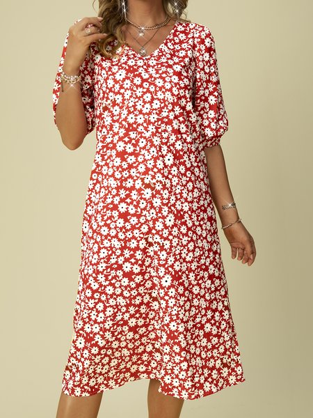 

Floral Boho Short Sleeve Weaving Dress, Red, Dresses