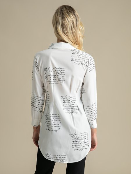 

Shirt Collar Elegant Letter Blouse, White, Blouses and Shirts