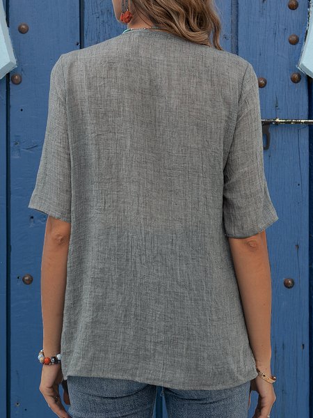 

Casual Solid Cotton Asymmetrical Tops, Gray, Blouses & Shirts