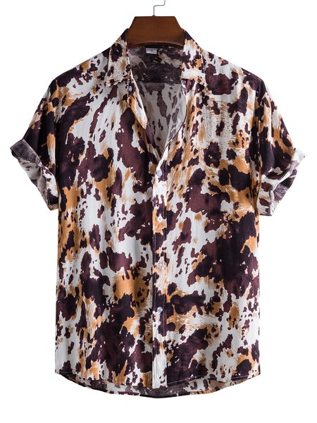 

Men's Basic Shirt Collar Leopard Shirts, Red, Shirts