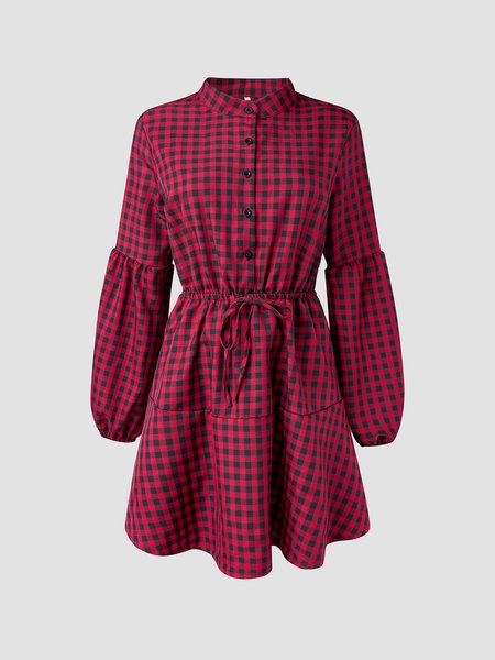 

Checked/Plaid V Neck Cute Dresses, Red, Casual Dresses