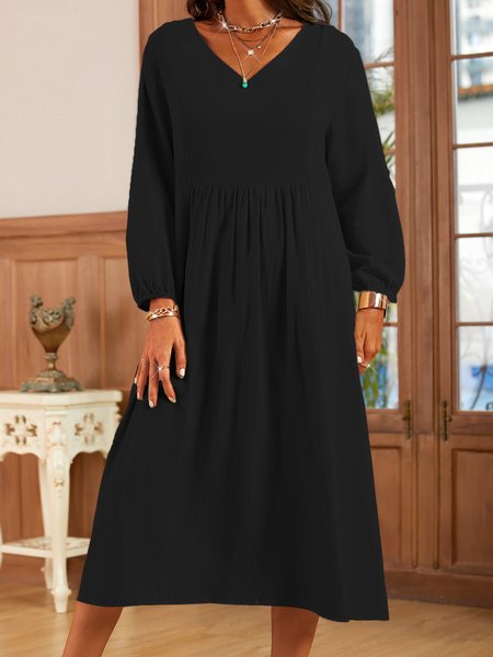 

Balloon Sleeve Cotton-Blend Casual Dresses, Black, Dresses