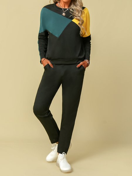 

Shift Crew Neck Geometric Two Piece Sets, Black, Two-piece Outfits
