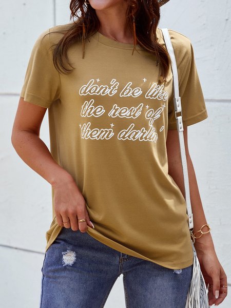 

Short Sleeve Cotton Letter T-shirt, Brown, Tees & T-shirts