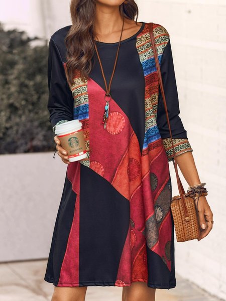 

Shift Casual Crew Neck Dresses, Red, Tie dye dress