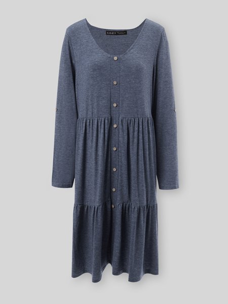 

Cotton Long Sleeve A-Line Casual Dresses, Gray-blue, Dresses