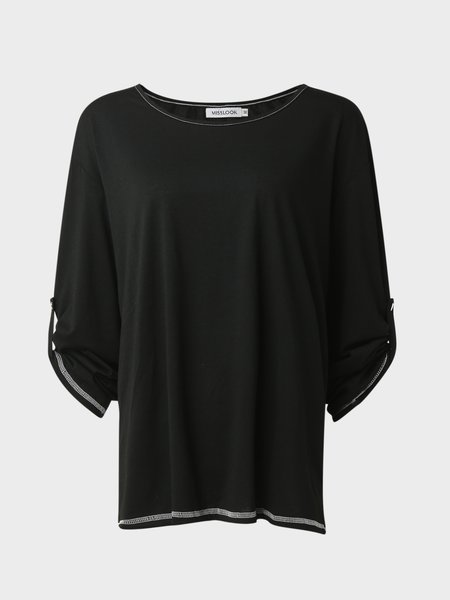 

Solid Half Sleeve Crew Neck Casual T-shirt, Black, Tees & T-shirts