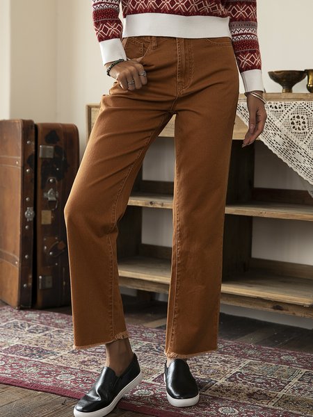 

Vintage Boho Shift Plain Pants, Khaki, Pants