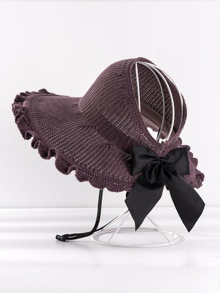 

Holiday hollow top curling foldable bow sunhat, Purple, Hats