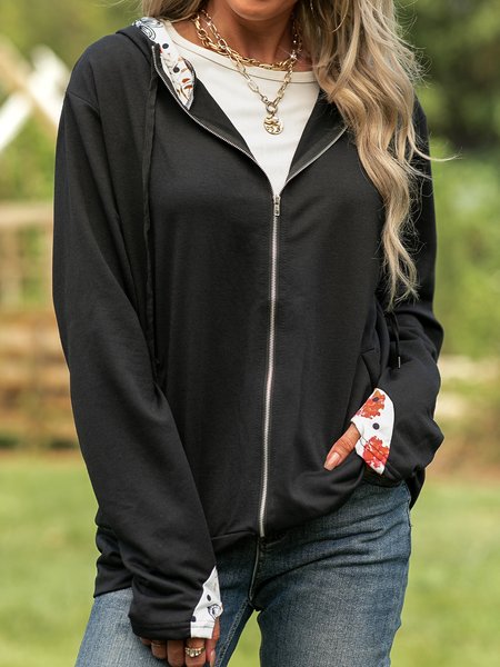 

Hoodie Solid Casual Outerwear, Black, Outerwear