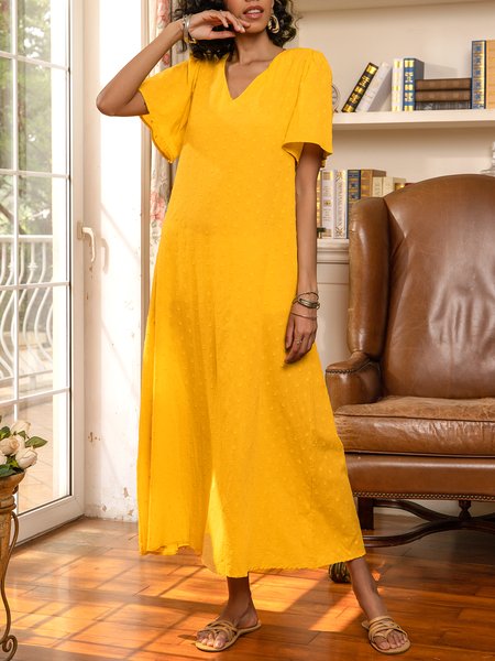 

Guipure Casual Shift Cotton-Blend Dress, Yellow, Midi Dresses
