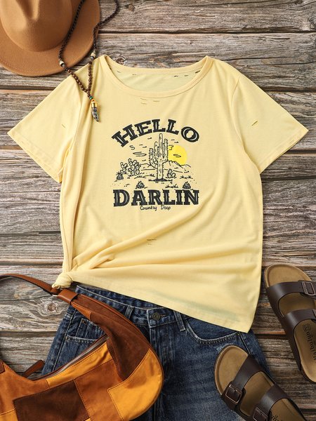 

Casual Crew Neck T-shirt, Yellow, T-Shirts