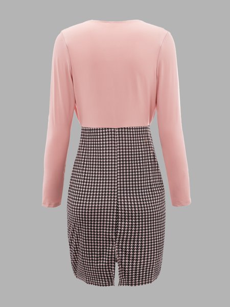 

Daily V Neck Sheath Long Sleeve Elegant Dresses, Pink, Mini Dresses